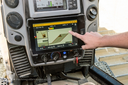 Inside the cab of a machine control dozer