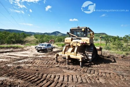 Machine guided construction without survey stakes.